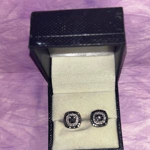 Halo black & white diamond earrings 1 ct tw